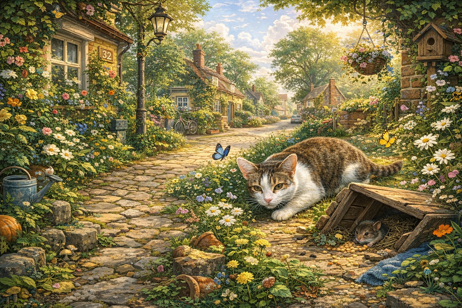 Jerry the cat stalking through an English village — an example Jigsaw Tails jigsaw